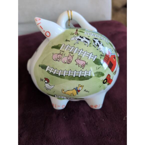 Hand Painted PIGGYBANK EXPRESS Piggy Bank 8" x 6.5" Old MacDonalds Farm Medium - Picture 5 of 10